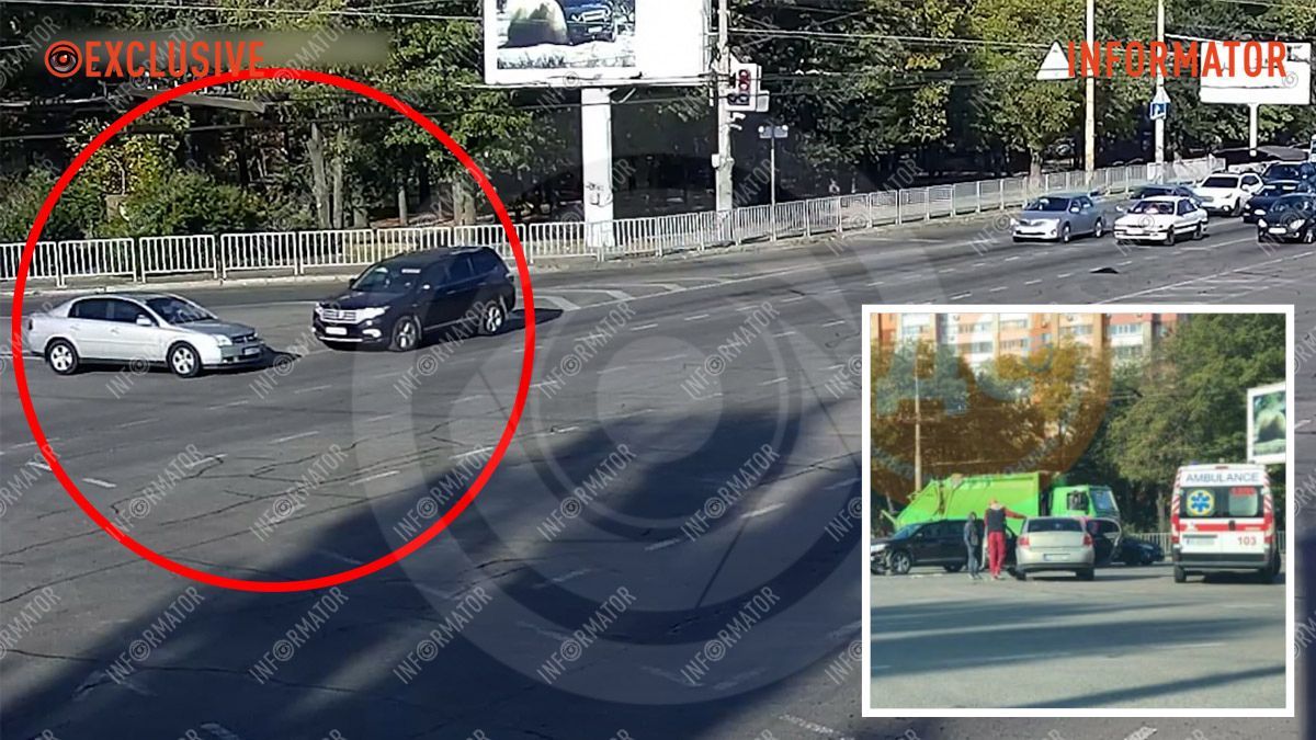 Видео момента: в Днепре на Запорожском шоссе возле KFC столкнулись Opel и Toyota, на месте работала скорая