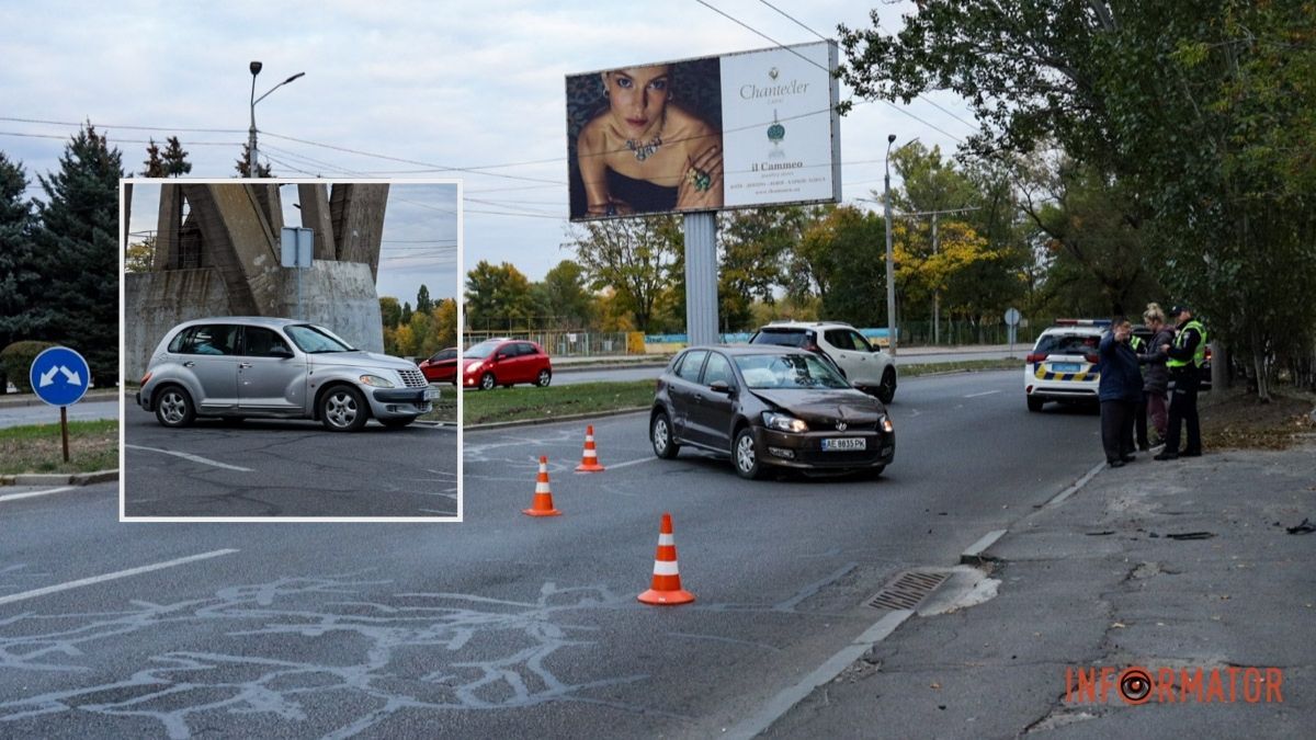 Видео момента: в Днепре на Набережной Победы Volkswagen после столкновения с Chrysler развернуло, в салоне был ребенок
