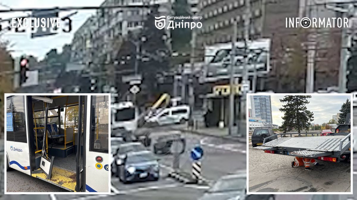 У Дніпрі навпроти цирку евакуатор комунальників врізався у тролейбус з пасажирами: момент ДТП