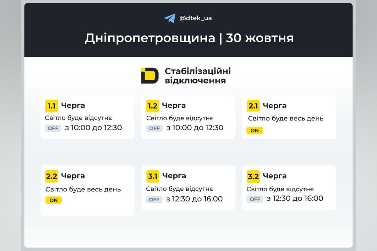 Графіки відключення для абонентів ДТЕК - черги з 1.1 по 3.2