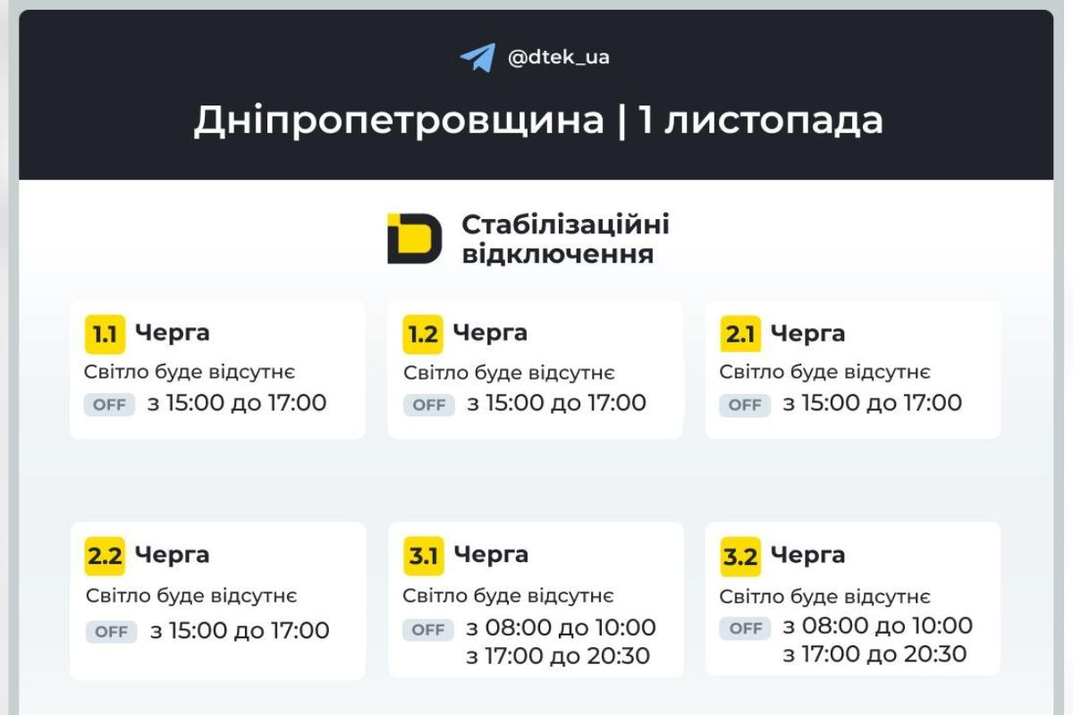 Графіки відключень ДТЕК
