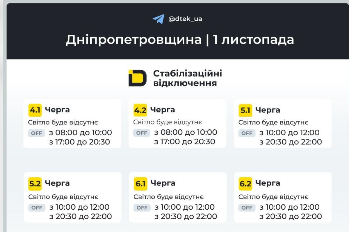 Обмеження світла на 1 листопада