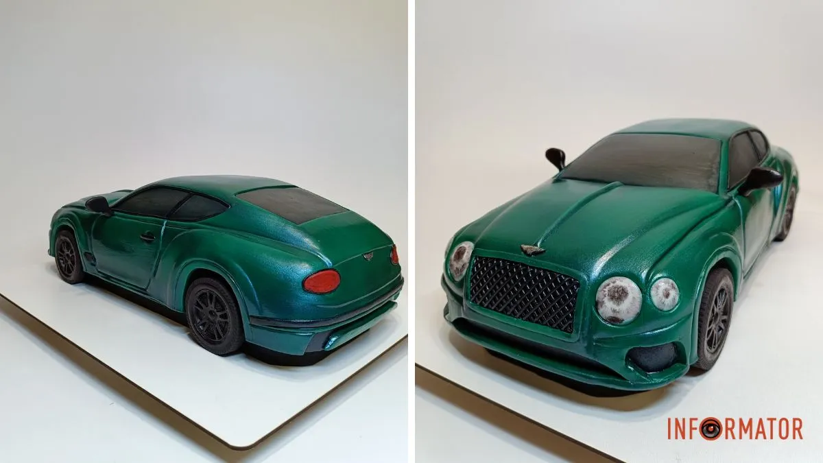 Днепровский кондитер приготовил торт в виде Bentley изумрудного цвета