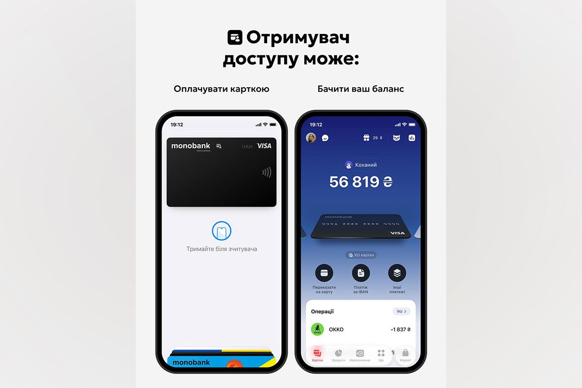 Отримувач доступу до спільної картки може бачити баланс та оплачувати карткою