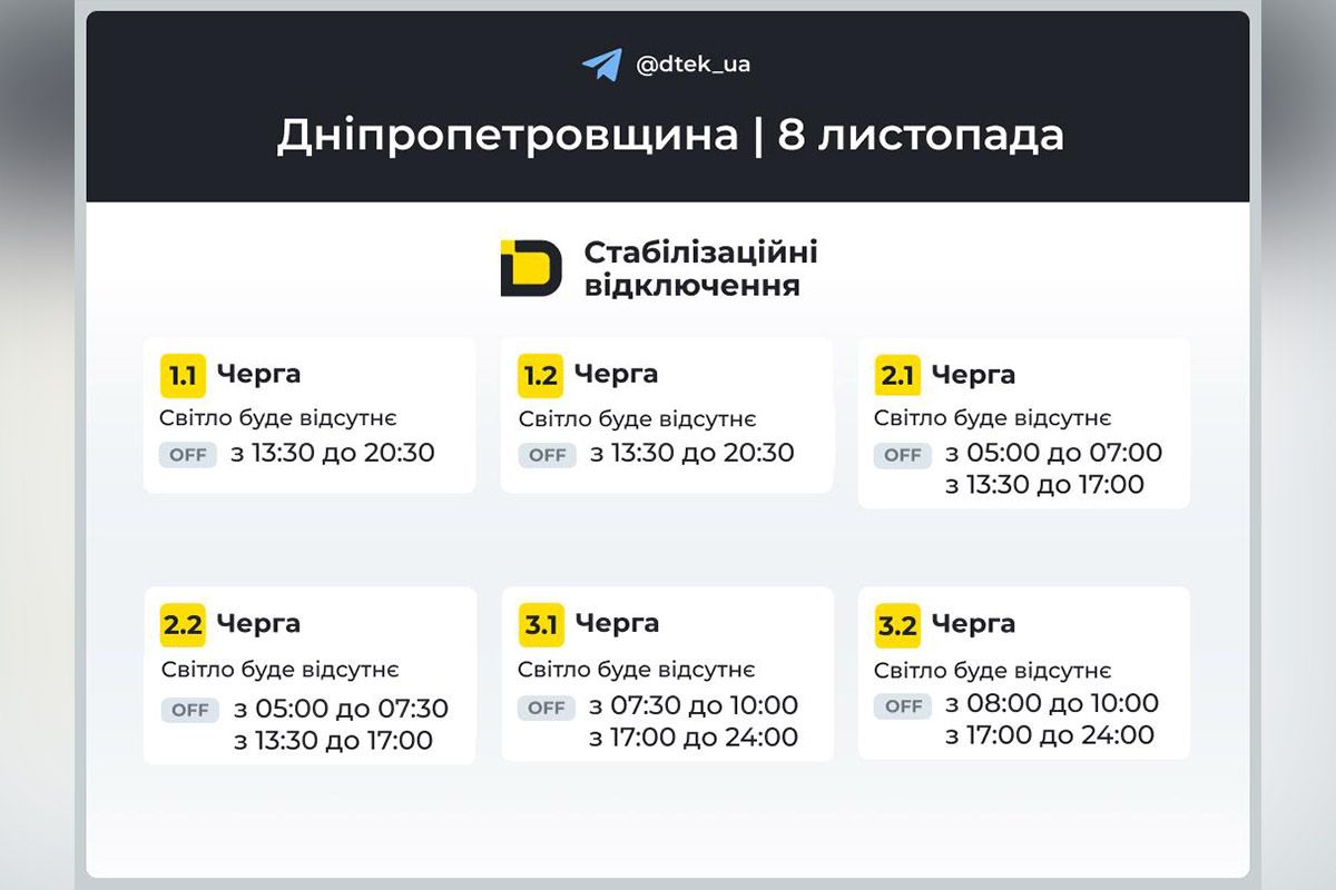 Графики отключений ДТЭК Графики отключений ДТЭК