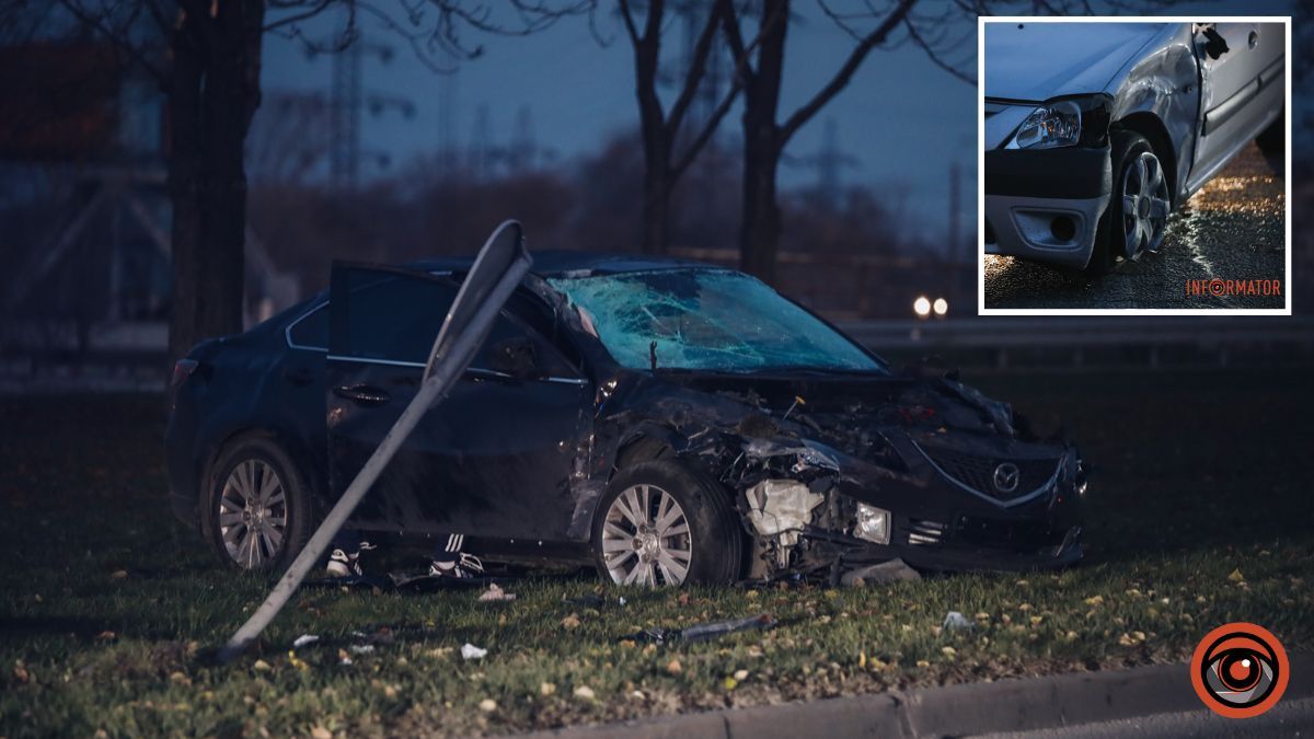 Машина вылетела на обочину: в Днепре на Набережной Заводской столкнулись Mazda и Dacia