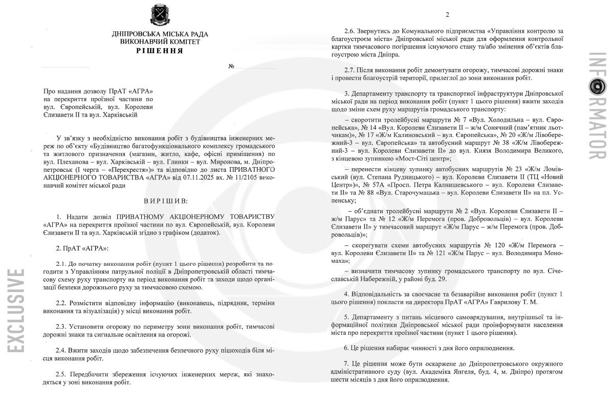 У Дніпрі хочуть перекрити проїзну частину по вулиці Європейській, вулиці Королеви Єлизавети II та вулиці Харківській У Дніпрі хочуть перекрити проїзну частину по вулиці Європейській, вулиці Королеви Єлизавети II та вулиці Харківській