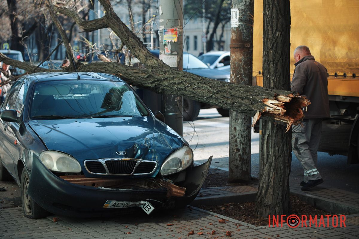 У Дніпрі на Лесі Українки Daewoo Lanos після зіткнення з фурою Iveco зніс дерево 5