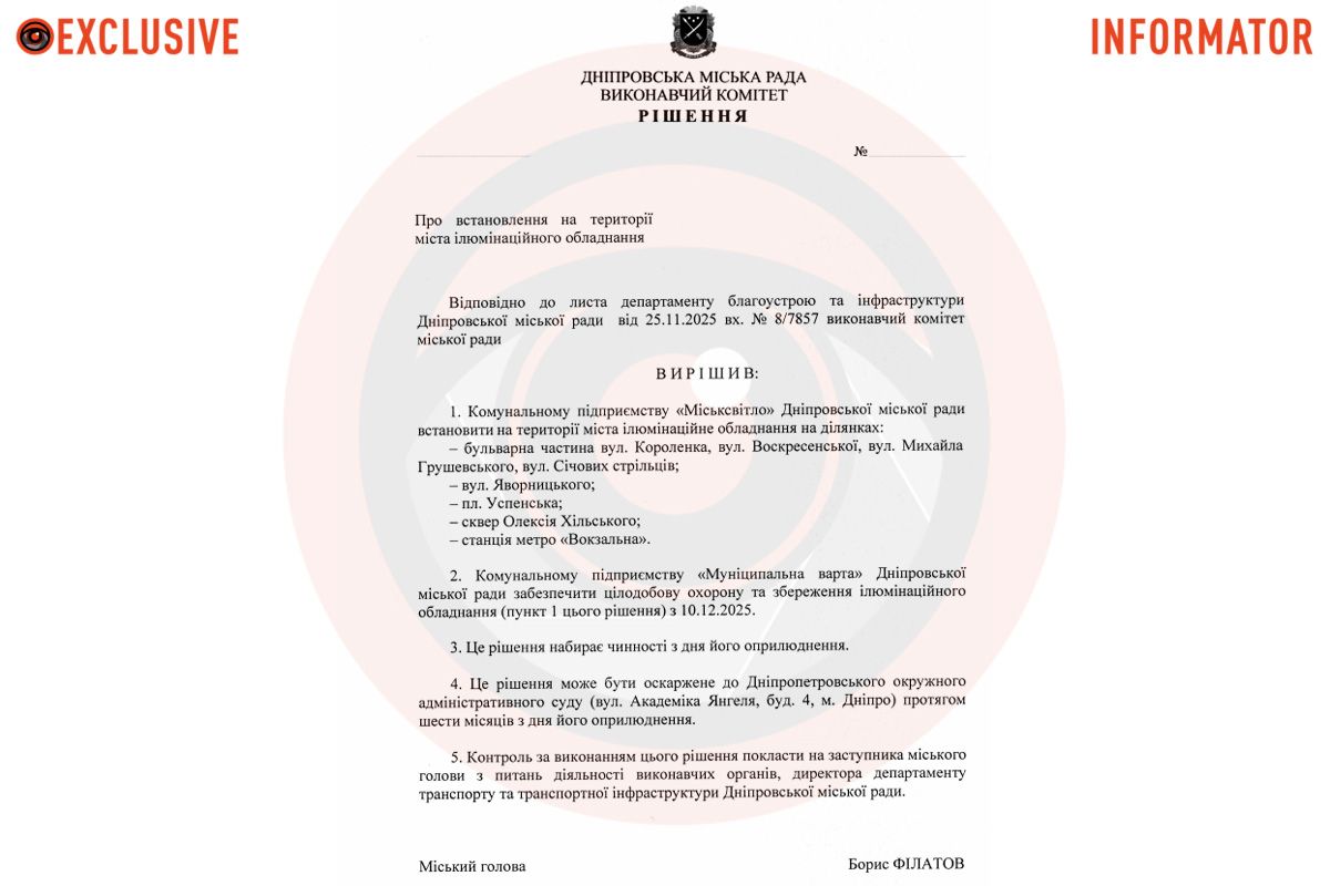 Проєкт рішення виконкому Дніпровської міської ради