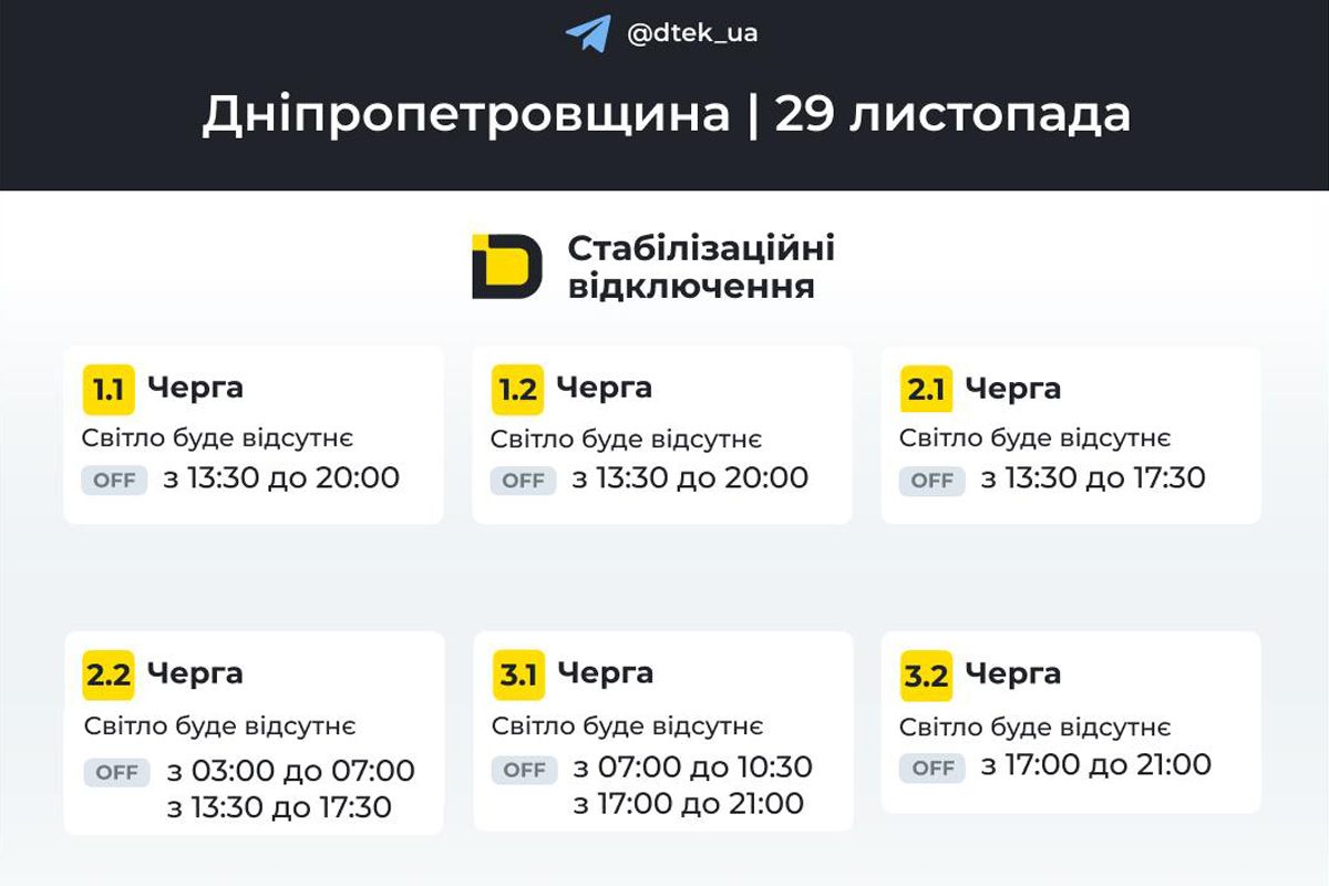 Графіки відключень для абонентів з 1 по 3 чергу