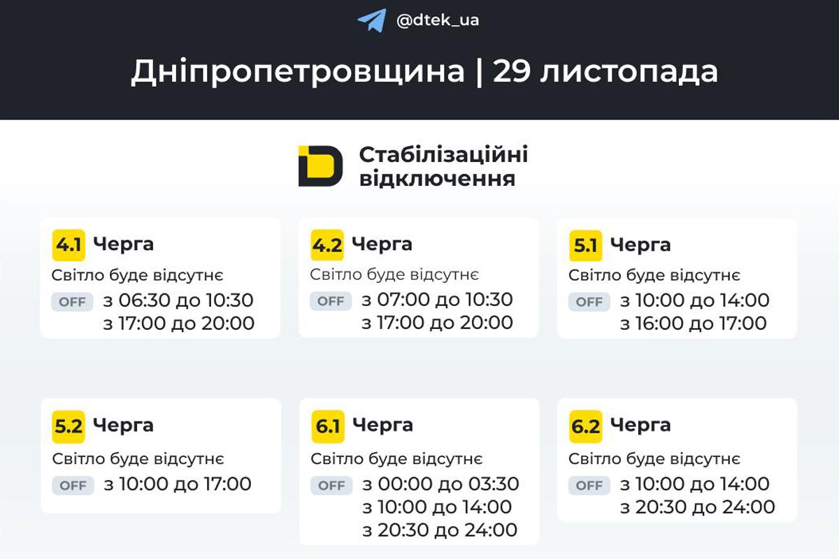 Графіки відключень для абонентів з 4 по 6 чергу