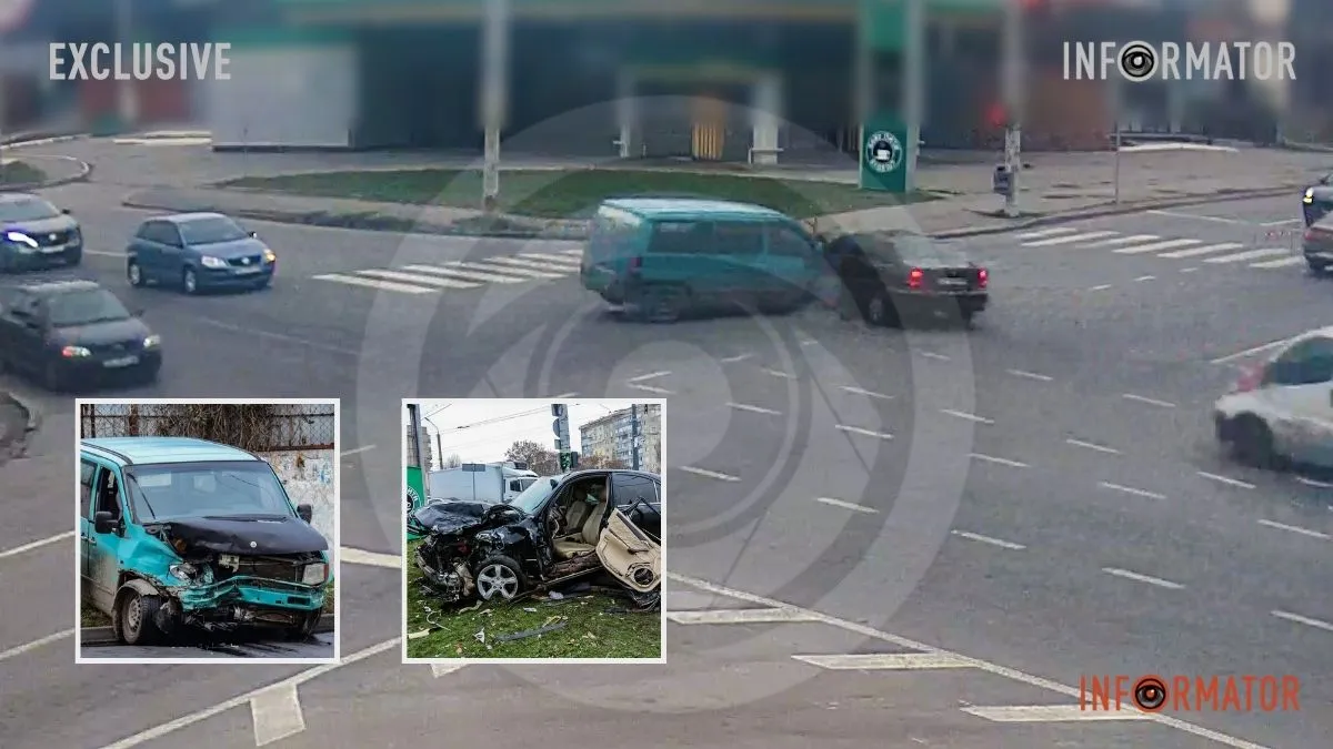 Водій мікроавтобуса вилетів у пасажирське вікно: відео моменту жорсткої ДТП на Калиновій біля “АЗС “Юкон” у Дніпрі