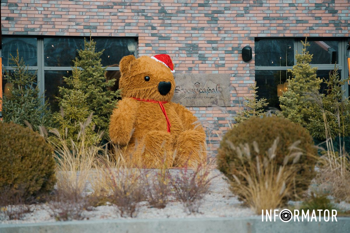 Ведмідь, гірлянди й свято — що ще треба для фото? Різдвяна фотозона з величезним ведведем: де на Набережній Перемоги її знайти 8