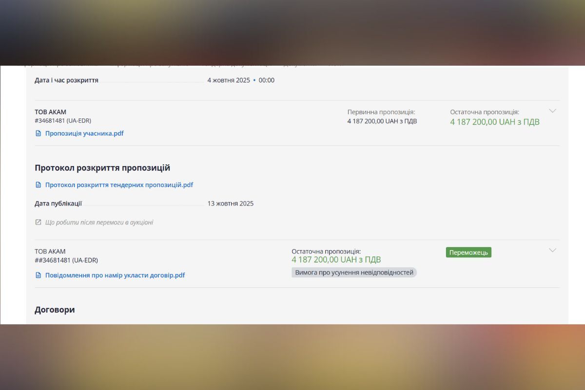 Тендер на 4 миллиона