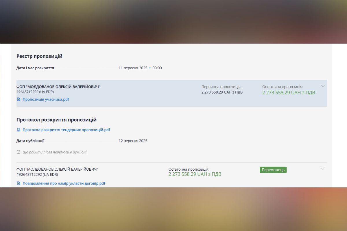 Тендер на 2 миллиона