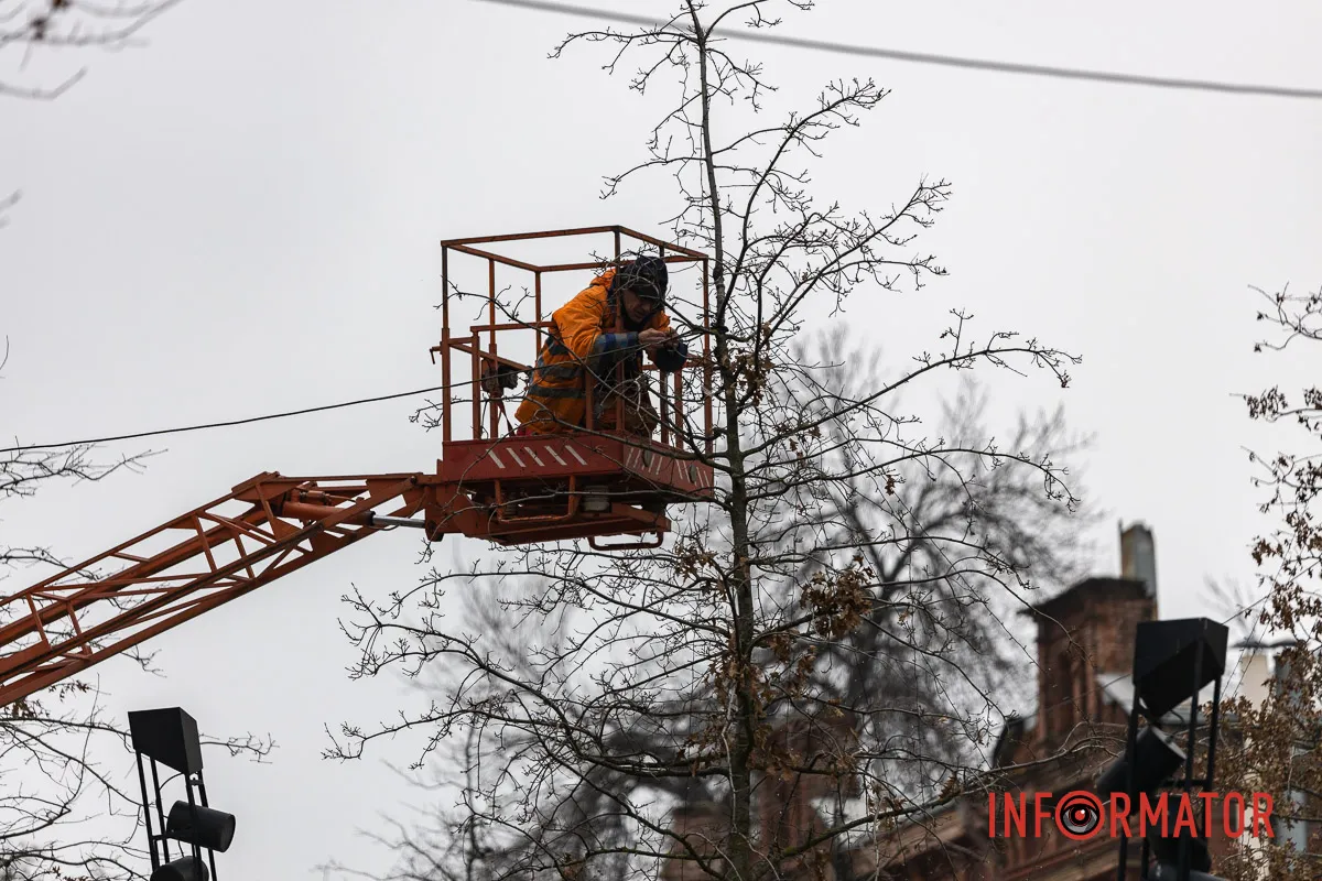 У центрі Дніпра дерева прикрашають гірляндами 1