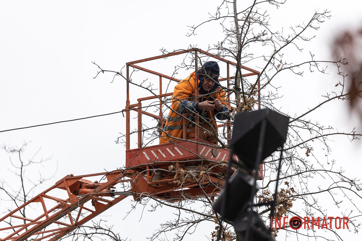 У центрі Дніпра дерева прикрашають гірляндами 4