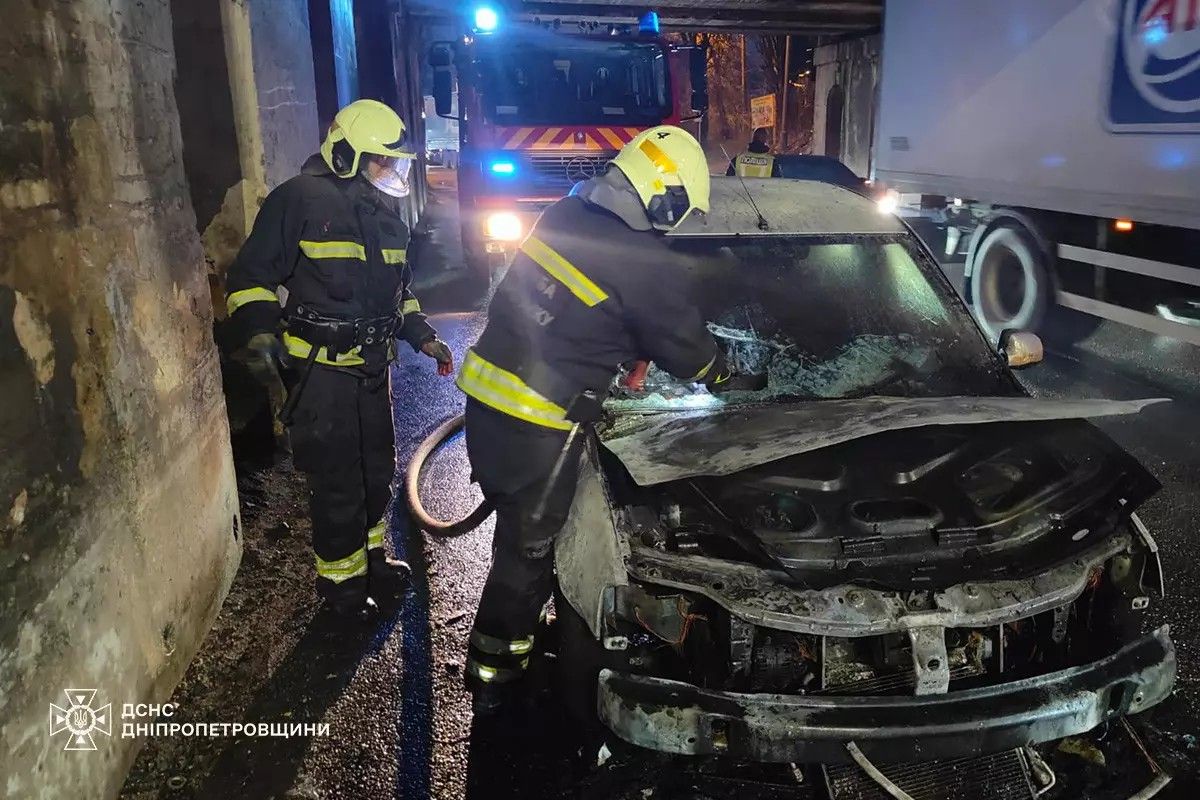 Под путепроводом на Николая Хвылевого в Днепре загорелась Dacia