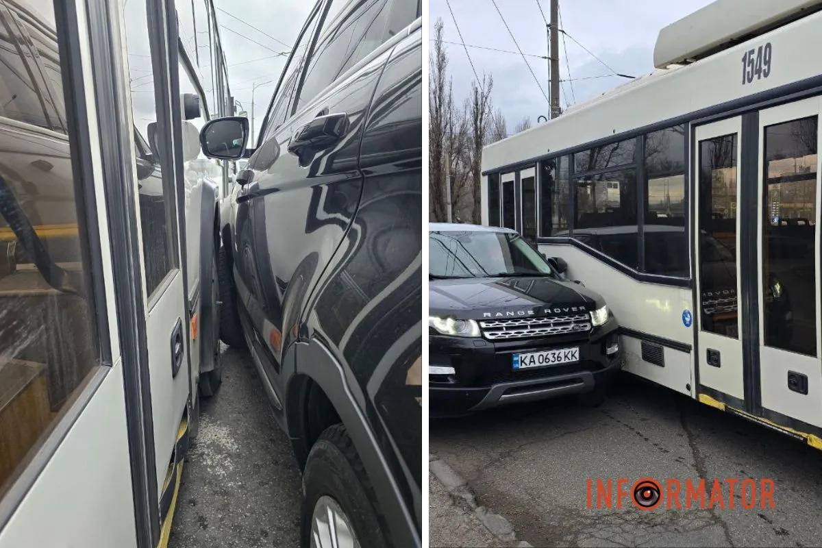 У Дніпрі при заїзді на Новий міст Range Rover зіткнувся з тролейбусом №14 2