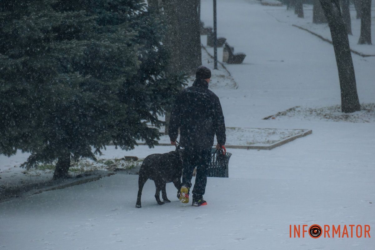 Пішоходи обережно рухаються засніженими вулицями