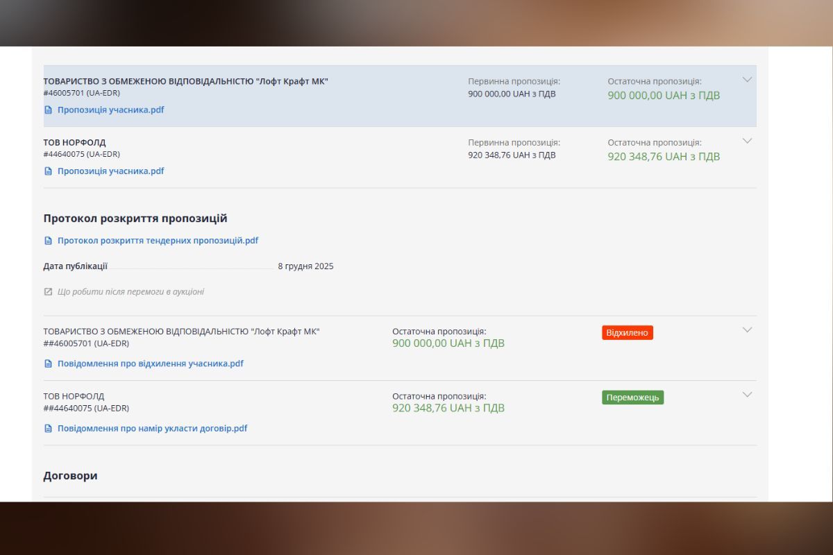 У тендері брало участь двоє учасників