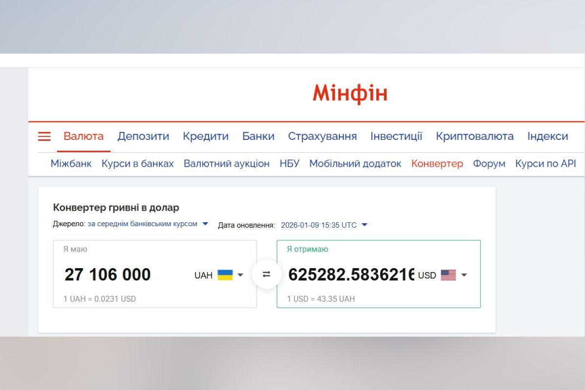 Актуальний курс станом на 9 січня