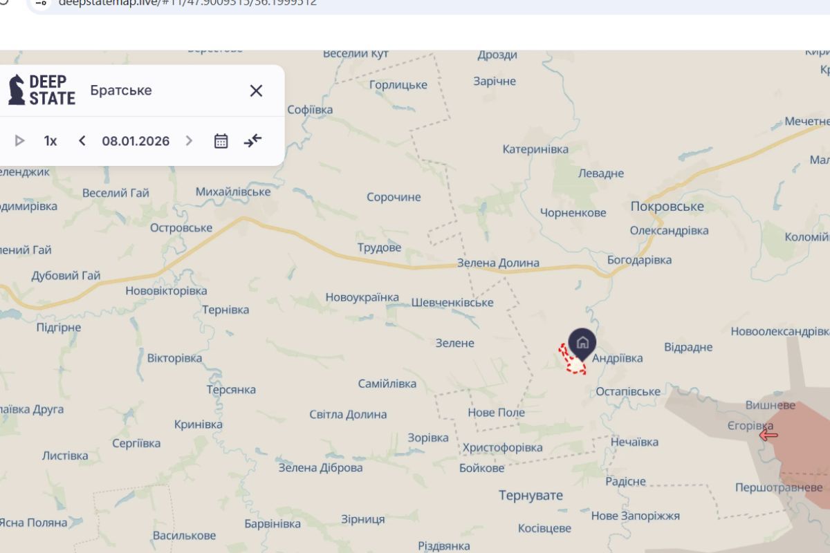 Ситуація біля Братського, згідно з даними DeepState