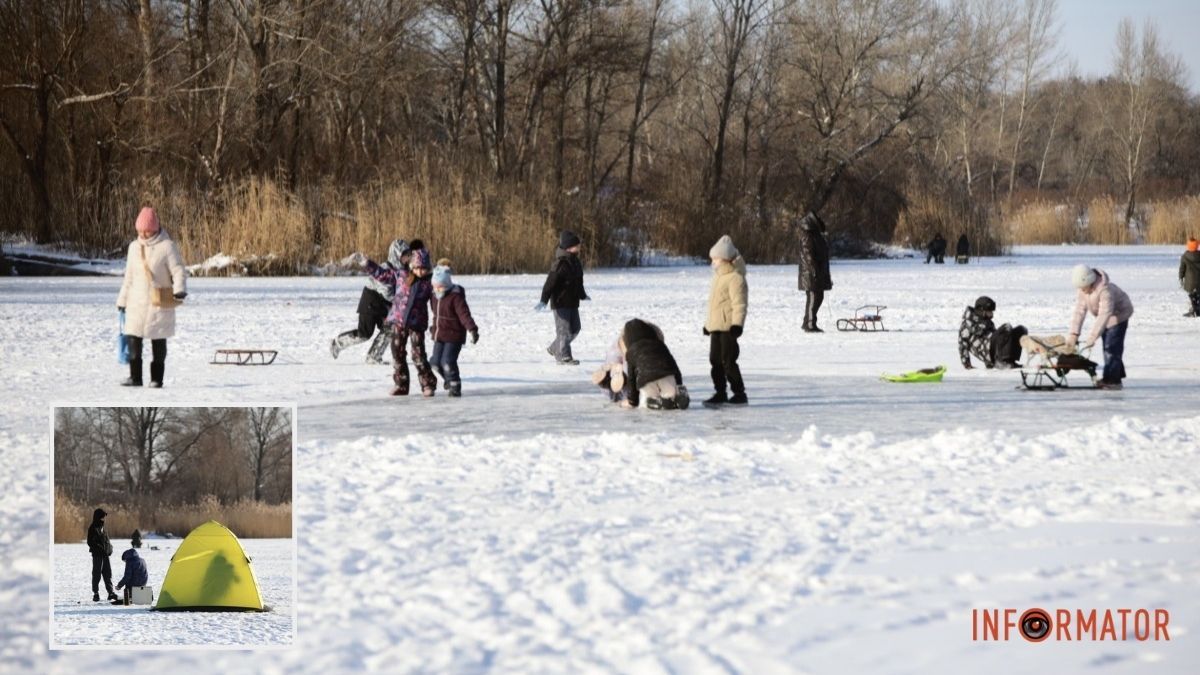 Зимові розваги на тонкому льоду: у Дніпрі діти та рибалки масово виходять на кригу