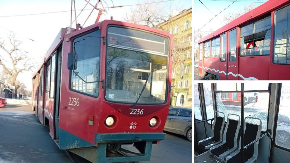 Кинули важкий предмет: у Дніпрі вибили скло у трамваї №19