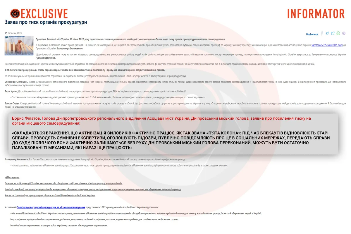 Асоціація міст України: заява про тиск органів прокуратури