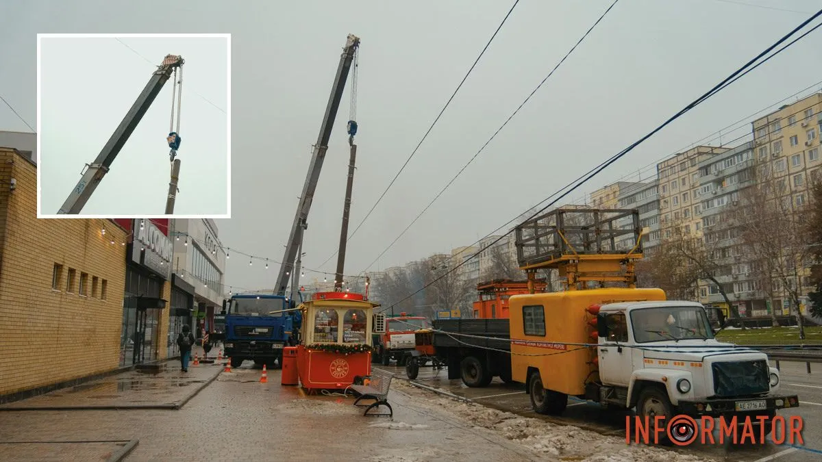 У Дніпрі на Перемозі, біля ТЦ «Кодак», стовп повис на дротах: рух тролейбусів обмежено