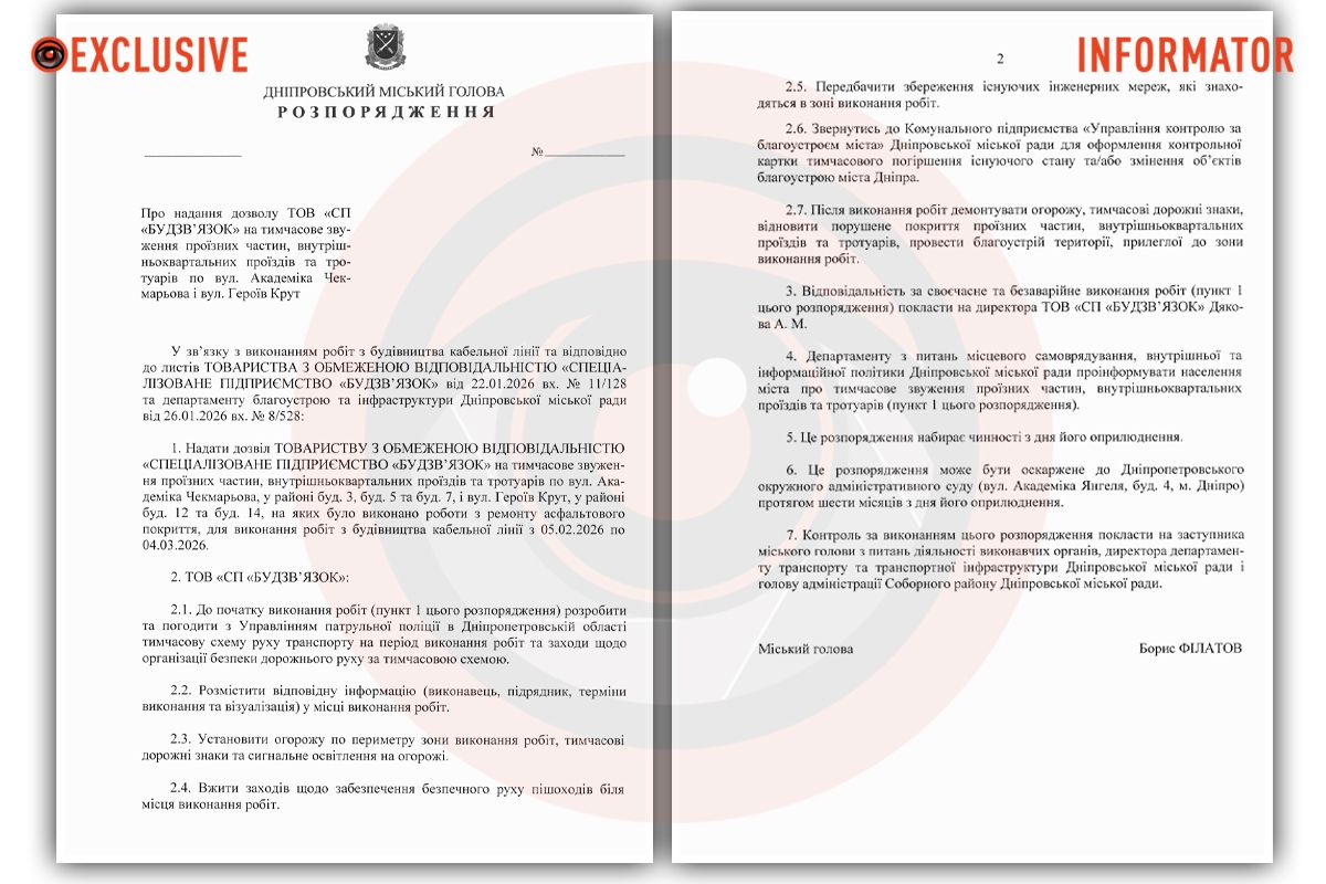 Проект распоряжения городского головы Днепра