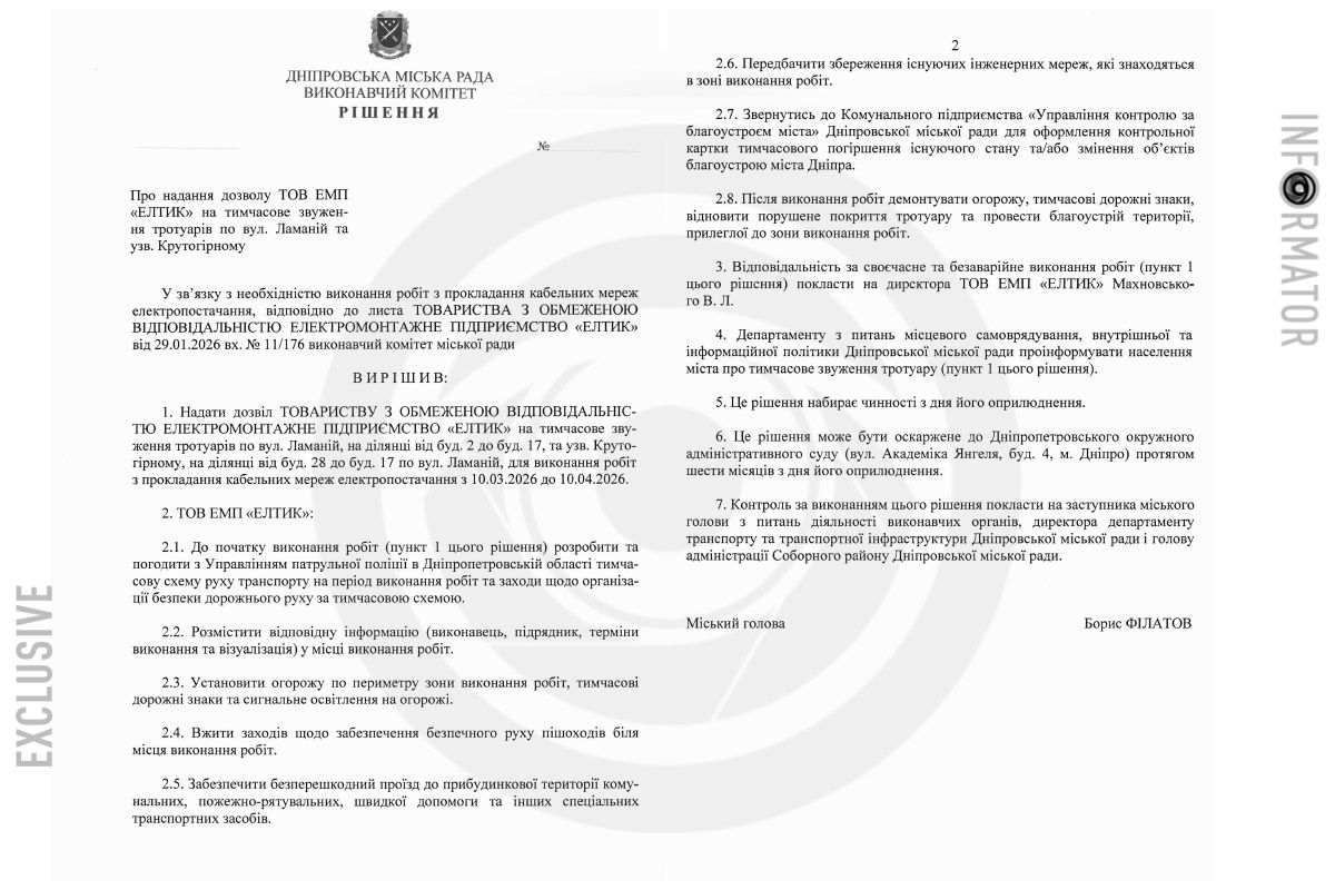 Проєкт рішення виконкому міськради Дніпра