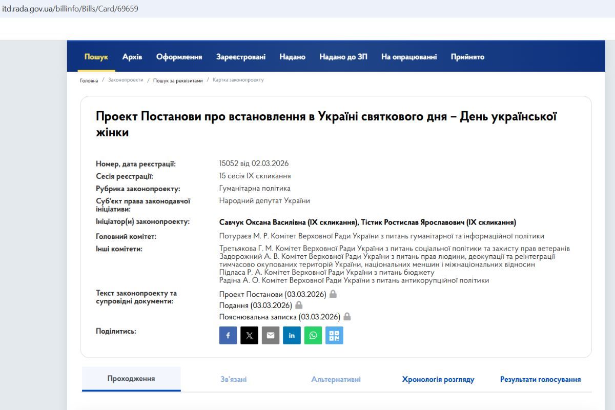 Законопроєкт на сайті Верховної Ради