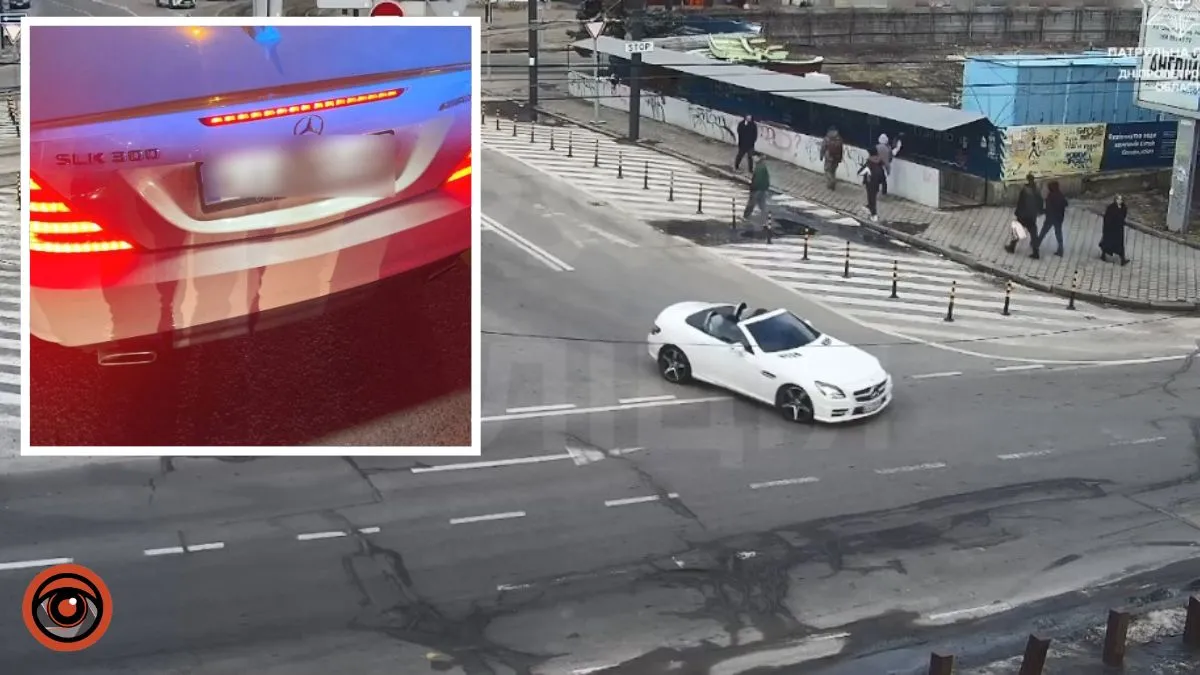 У центрі Дніпра Mercedes-Benz SLK 300 їздив на «червоний»: 22-річного водія перевіряють на наркотики