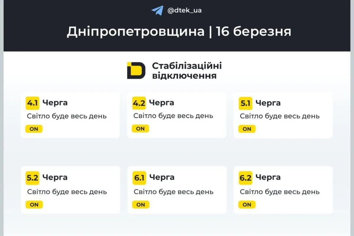 Графіки відключення світла на 16 березня