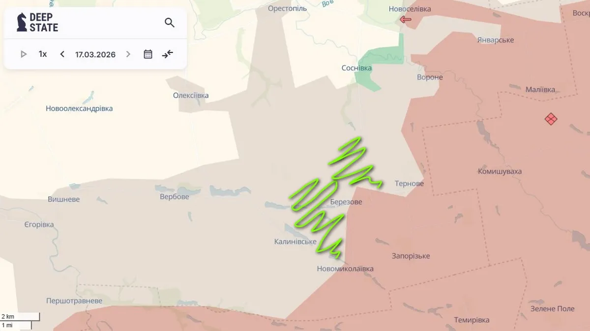 Мапа DeepState. Зеленим Інформатор позначив ділянки, які з червоних стали "сірою зоною"
