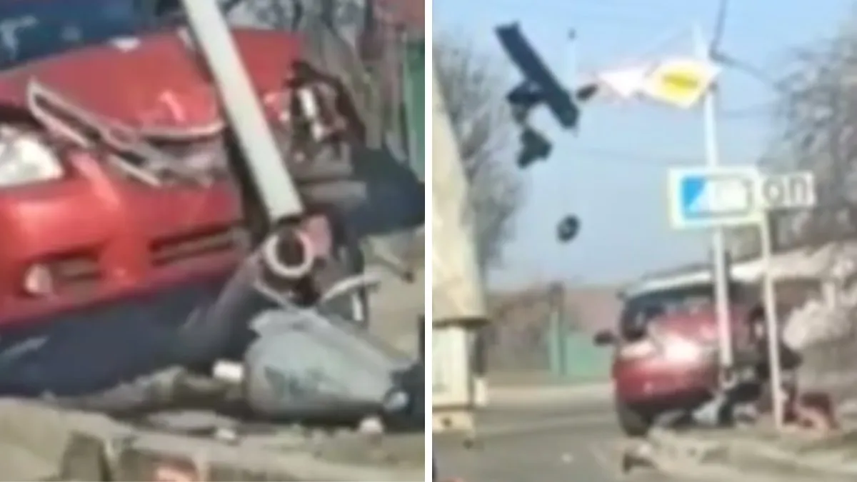 В Днепре на Киевской машина врезалась в столб: поврежден светофор