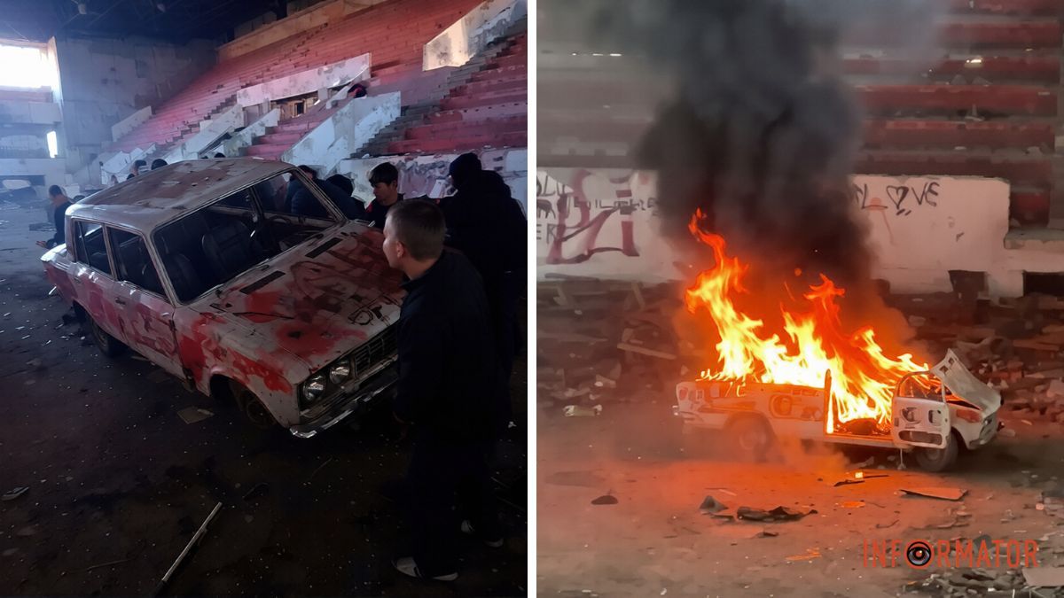 У Дніпрі підлітки підпалили ВАЗ в покинутому «Метеорі»: відео