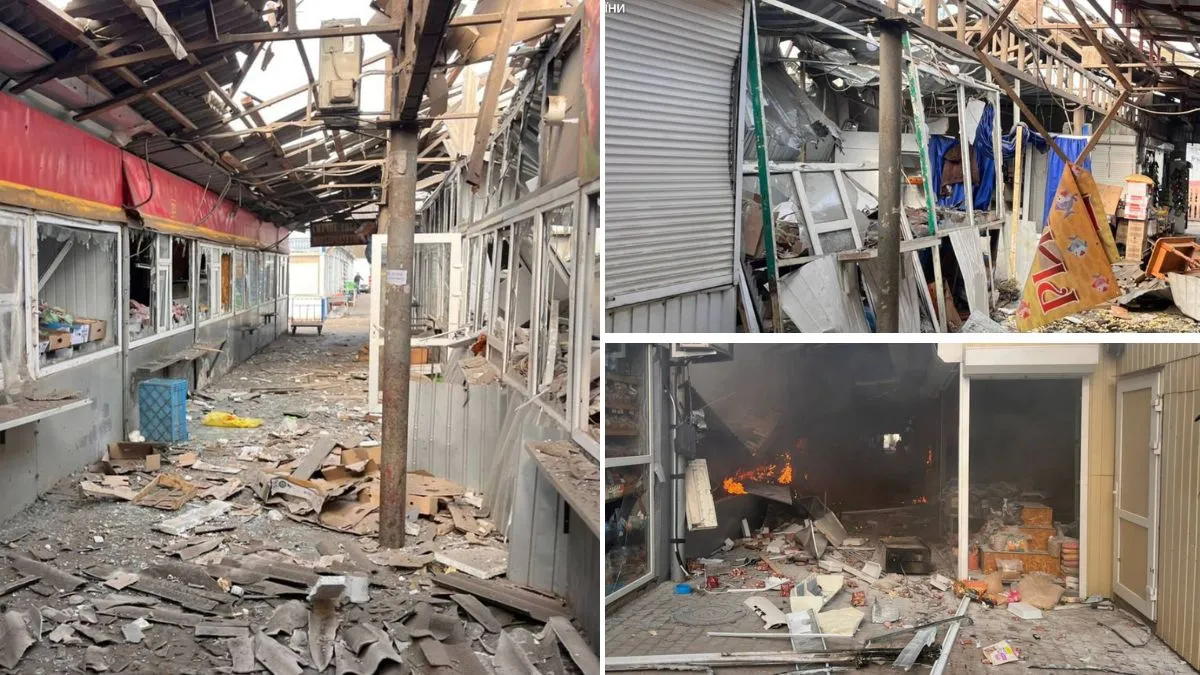 Ворог вдарив FPV-дронами по ринку в Нікополі: п’ятеро людей загинули, майже 20 – поранені, торгові павільйони розбиті вщент