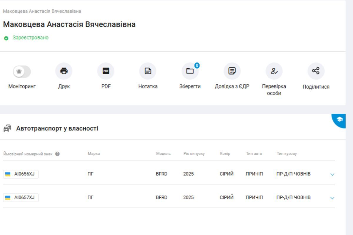 Два прицепа числятся в ФЛП