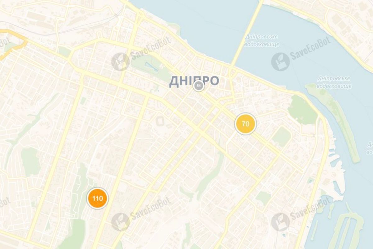 Мапа рівня забруднення повітря в Дніпрі