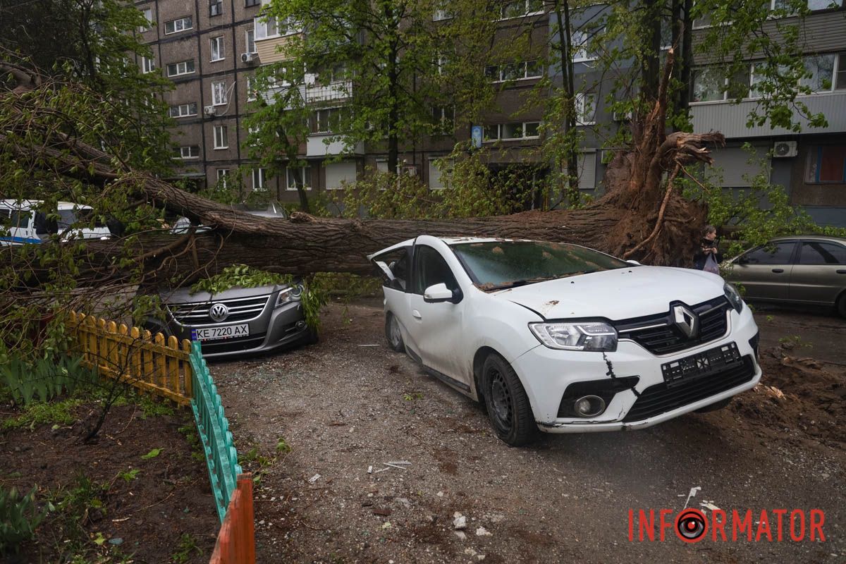 Немов торнадо: на лівому березі Дніпра десятки дерев повиривало з корінням, пошкоджені автівки та вирвані дроти 11