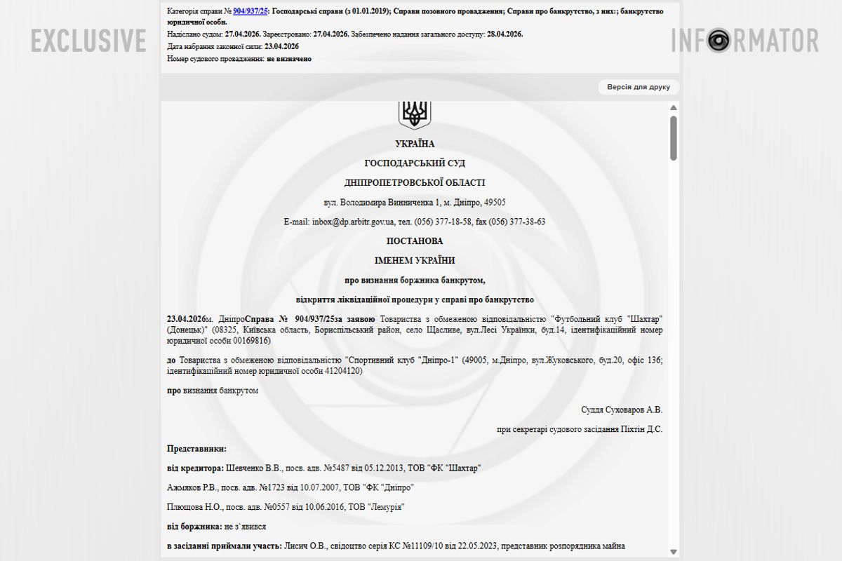 Постанова про визнання боржника банкрутом