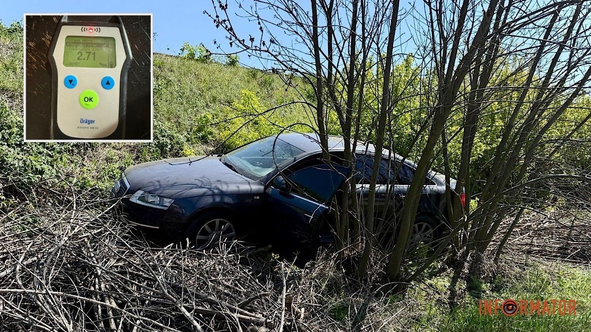 У Дніпропетровській області Audi вилетіла у кювет: 36-річна водійка була напідпитку