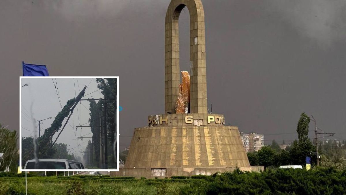 Негода у Кривому Розі: шквальний вітер зруйнував зупинки, повалив стовпи та дерева
