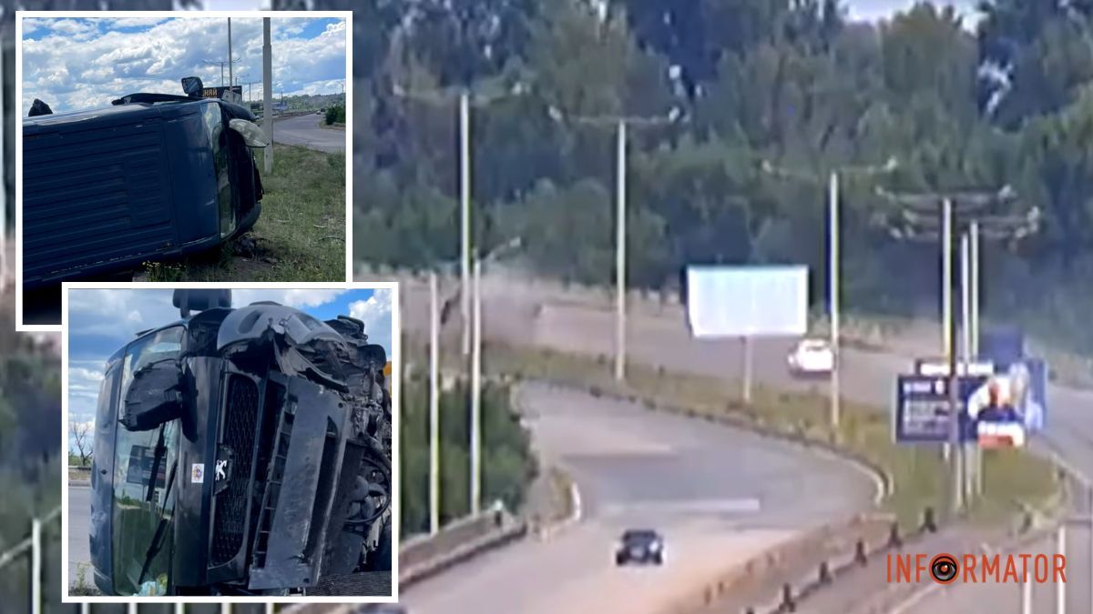 У Кам’янському Peugeot перекинувся на мосту: відео моменту ДТП