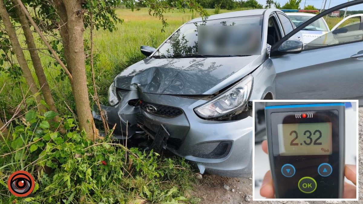 У Дніпровському районі п’яний водій Hyundai влетів у дерево