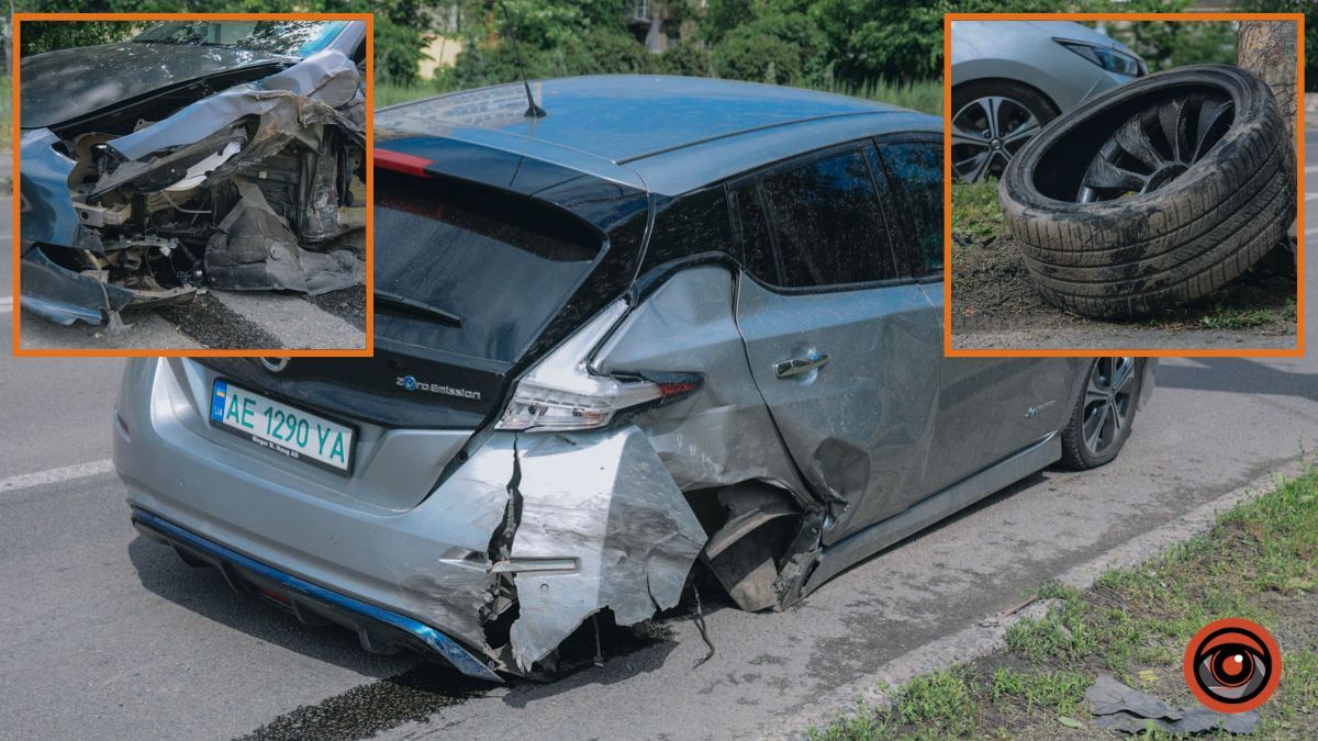 Відірвало колеса: у Дніпрі на Калиновій зіткнулися Tesla та Nissan, є постраждала