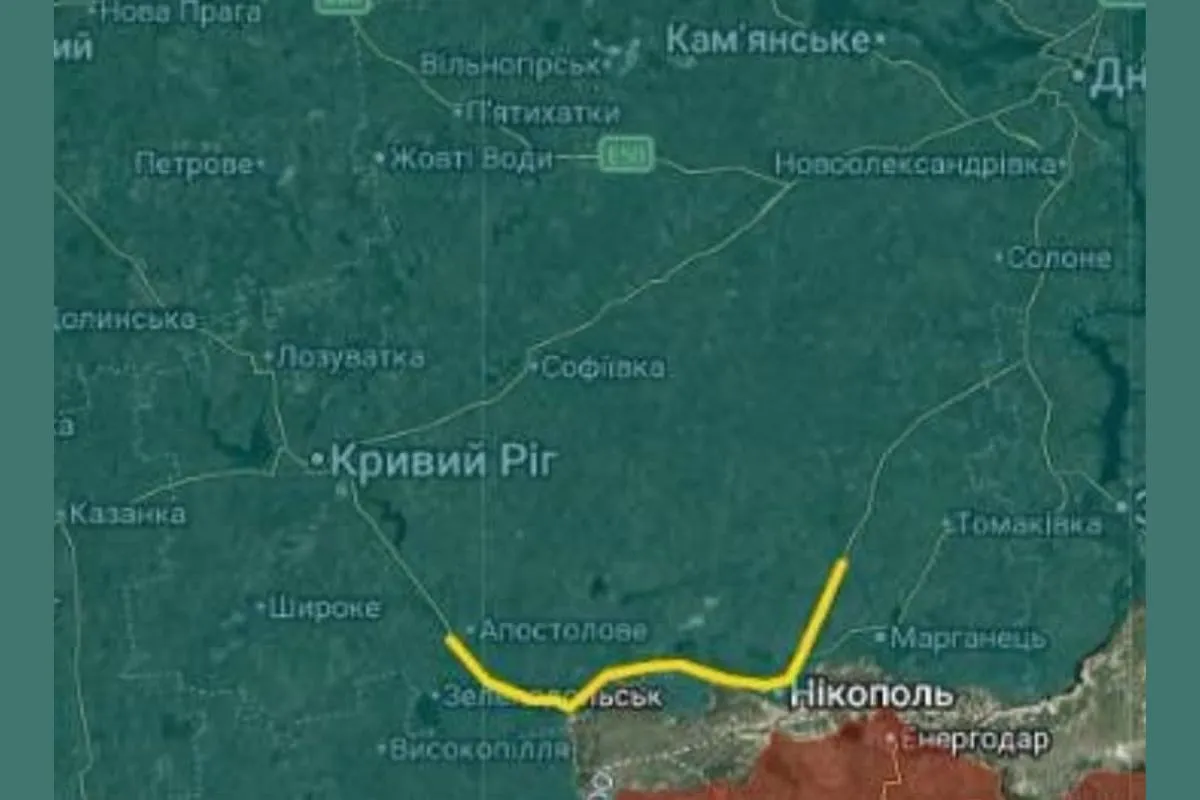Фрагмент дороги, которую россияне выбирают для блокирования логистики в пределах Никопольского района Фрагмент дороги, которую россияне выбирают для блокирования логистики в пределах Никопольского района
